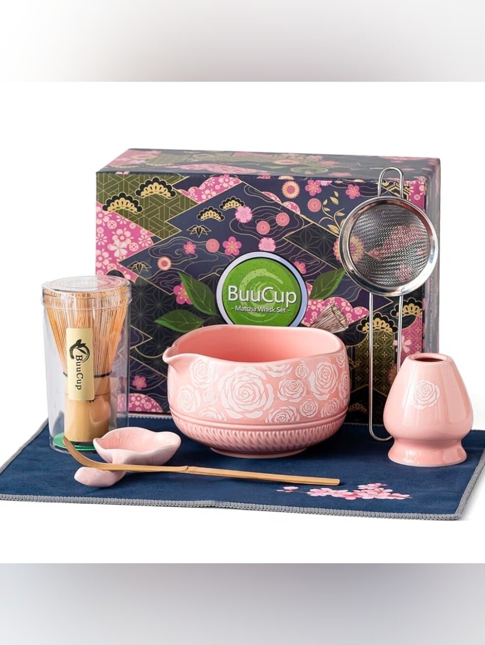 Pink Floral Matcha Whisk Set